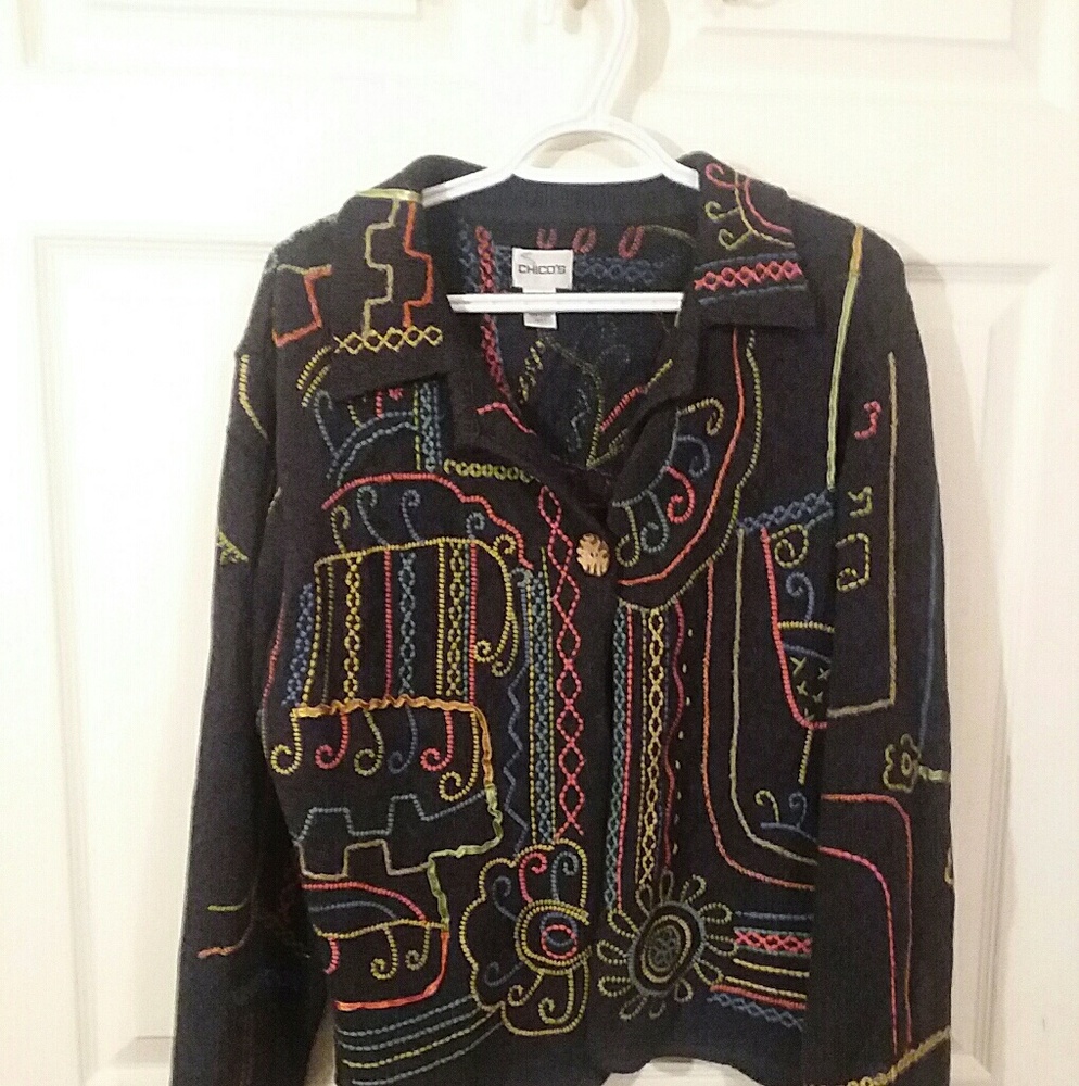 Chico's Embroidered Cardigan Sweater